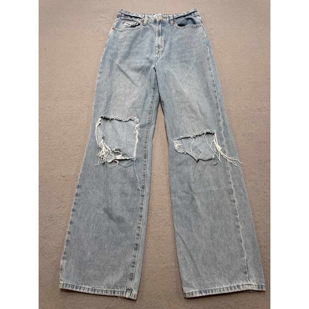 Forever 21 Baggy Jeans Women's 7 Light Wash Denim Distressed Wide Leg High Rise